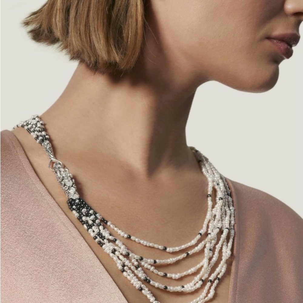 John Hardy Legends Naga Multi-Strand Pearl Necklace with Hematite and Sapphire